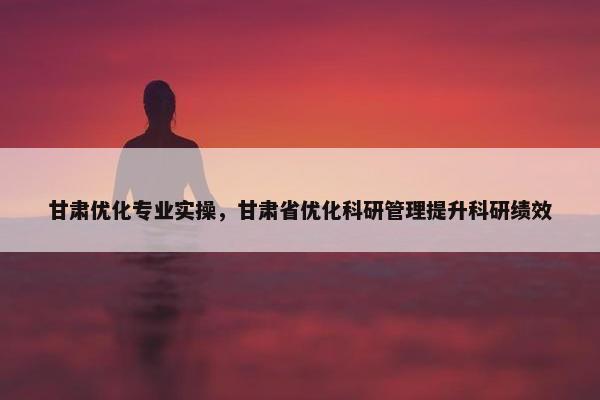 甘肃优化专业实操，甘肃省优化科研管理提升科研绩效