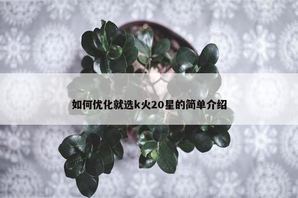 如何优化就选k火20星的简单介绍