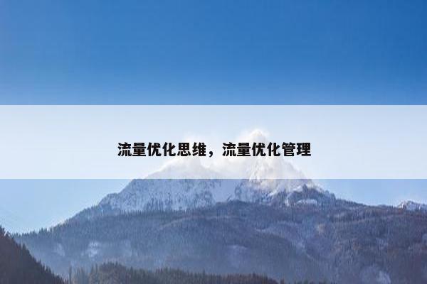 流量优化思维，流量优化管理