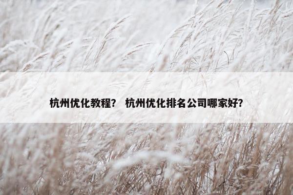 杭州优化教程？ 杭州优化排名公司哪家好？