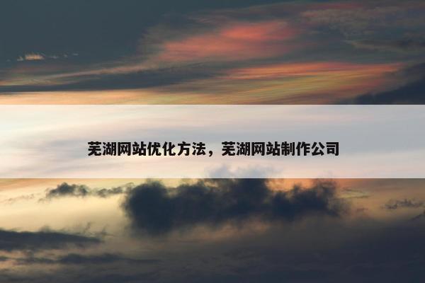 芜湖网站优化方法，芜湖网站制作公司