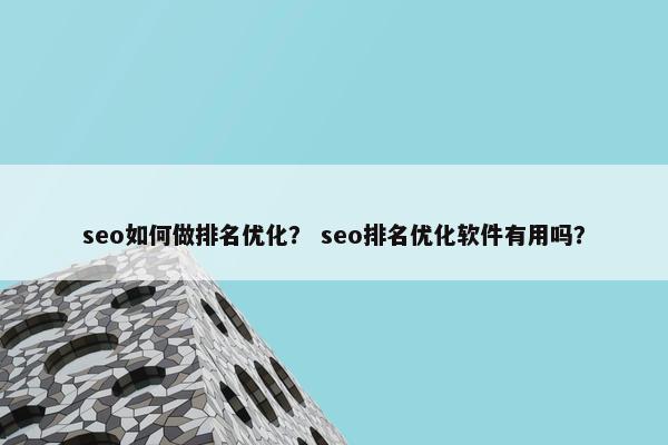 seo如何做排名优化？ seo排名优化软件有用吗？