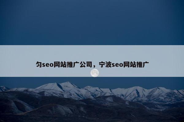 匀seo网站推广公司，宁波seo网站推广