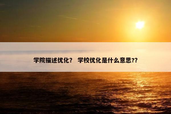 学院描述优化？ 学校优化是什么意思?？